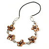Taupe/ Brown Shell Floral Faux Leather Cord Long Necklace -76cm L