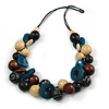 Chunky Cluster Wood, Resin Bead Black Cotton Cord Necklace (Teal, Brown, Natural, Black) - 72cm L/ 185g