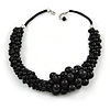 Statement Chunky Black Bead Cluster Cord Necklace - 48cm L/ 3cm Ext