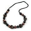 Statement Chunky Resin, Wood Bead with Cotton Cord Long Necklace (Brown/ Black) - 80cm Long