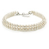 Two Row Light Cream Faux Glass Pearl Rigid Choker Necklace with Silver Tone Closure - 34cm L/ 4cm Ext