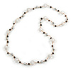 Long Transparent Acrylic, Brown Wood, Silver Tone Metal Bead with Orange Cord Necklace - 116cm L