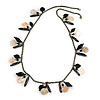 Boho Style Shell, Ceramic, Bone Charm with Bronze Tone Chain Necklace (Black/ Natural) - 76cm L