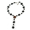 V Shape Glass and Ceramic Bead with Silver Tone Link Necklace - 44cm L/ 5cm Ext/ 12cm Front Drom
