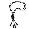 2 Strand Black Glass Bead Long Lariat Necklace - 118cm L