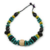 Black/ Green/ Olive Wood Bead Chunky Cord Necklace - 62cm Long