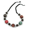 Multicoloured Wood Bead with Wire Detailing Necklace - 56cm L