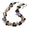 Exquisite Black Ceramic Bead & Purple/ Natural Shell Composite Silver Tone Link Necklace - 43cm L/ 5cm Ext
