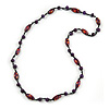 Purple/ Red/ Yellow Wood Bead Black Cotton Cord Necklace - 80cm L