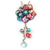 Romantic Multicoloured Shell and Faux Pearl Bead Flower Pendant with Silver Tone Chain - 78cm L