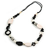 White/ Black/ Grey Resin/ Bone Geometric Bead with Black Cotton Cord Necklace - 72cm L (Adjustable)