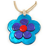 Romantic Shell Flower Pendant with Cream Faux Suede Cords (Teal, Blue, Pink) - 40cm L