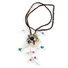 Antique White Shell Flower Pendant with Waxed Cotton Cord Necklace - 60cm L/ 9cm Front
