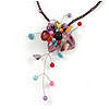 Purple Shell Flower Pendant with Waxed Cotton Cord Necklace - 60cm L/ 9cm Front Drop