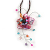 Magenta Shell Flower Pendant with Waxed Cotton Cord Necklace - 60cm L/ 9cm Front Drop