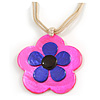 Romantic Shell Flower Pendant with Cream Faux Suede Cords (Deep Pink, Blue) - 40cm L