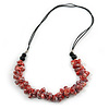 Stylish Cluster Shell Bead with Black Cotton Cord Necklace (Red) - 66cm Long