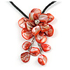 Large Red Shell Flower Pendant with Black Faux Leather Cord Necklace - 44cm/ 4cm Ext/ 12cm Front Drop