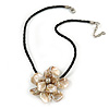 Large Anttique White Shell Flower Pendant with Black Faux Leather Cord - 40cm L/ 4cm Ext