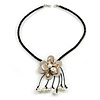 Antique White Shell Flower Pendant with Black Faux Leather Cord Necklace - 46cm/ 8cm Front Drop