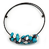 Chunky Semiprecious Stone Cluster Pendant with Flex Wire Choker Necklace (Blue/ Grey/ White) - Adjustable