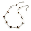 Delicate Brown Semiprecious Stone with Silver Bar Necklace - 42cm L/ 5cm Ext