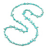 Long Mint Blue Shell Nuggets/ Glass Crystal Bead Necklace - 120cm L