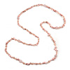 Long Pastel Pink Semiprecious Stone Nugget, Agate and Glass Crystal Bead Necklace - 120cm L