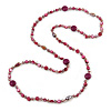 Long Plum Shell Nugget, Ceramic and Glass Crystal Bead Necklace - 112cm L