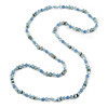 Long Pastel Blue Semiprecious Stone, Agate and Glass Bead Necklace - 120cm L