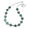 Romantic Multi Heart Necklace With Natural Greenish Blue Abalone Shell in Silver Tone - 42cm Long