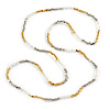Long Glass/ Acrylic Single Strand Necklace (Transparent, Silver, Gold Tone) - 112cm L