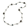 Black Shell and Glass Bead with Wire Detailing Necklace In Silver Tone Metal - 72cm L