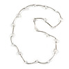 Transparent Glass Stone Necklace In Silver Tone Metal - 70cm L