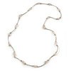 Pale Pink Semiprecious Stone Necklace In Silver Tone Metal - 66cm L
