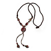 Long Brown Ceramic Bead Tassel Necklace with Silk Cotton Cord - 80cm L/ 10cm Tassel