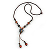 Long Multicoloured Ceramic Bead Tassel Necklace with Silk Cotton Cord - 80cm L/ 10cm Tassel