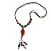 Long Multicoloured Ceramic Bead Tassel Cord Necklace - 58cm to 80cm Long (Adjustable)