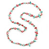 Long Mint, Magenta Shell/ Pale Pink Glass Crystal Bead Necklace - 115cm L