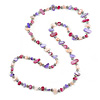 Long White, Purple, Magenta Shell/ Light Grey Glass Crystal Bead Necklace - 115cm L