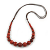 Burnt Orange Ceramic Bead Brown Silk Cords Necklace - Adjustable - 60cm to 70cm Long