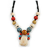 Pastel Multicoloured Ceramic Bead with Black Silk Cords Necklace - 50cm to 80cm Long/ Adjustable