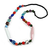 Statement Multicoloured Glass, Resin, Ceramic Bead Black Cord Necklace - 88cm L