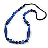 Statement Glass, Resin, Ceramic Bead Black Cord Necklace In Blue - 88cm L