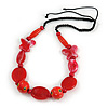 Romantic Butterfly Beaded Black Cord Necklace in Red - 56cm L - Adjustable