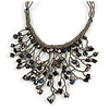 Silver Grey Shell Nugget, Glass Bead Fringe Necklace - 42cm L/ 11cm Front Drop