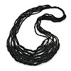 Statement Black Wood and Glass Bead Multistrand Necklace - 76cm L
