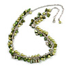 Green Glass Bead, Shell Nugget, Elephant Charm with Silver Tone Chain Necklace - 60cm L/ 10cm Ext