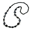 Statement Black Ceramic, Glass, Shell Beads Long Necklace - 106cm Long