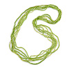 Multistrand Salad Green Glass Bead Necklace - 70cm Long